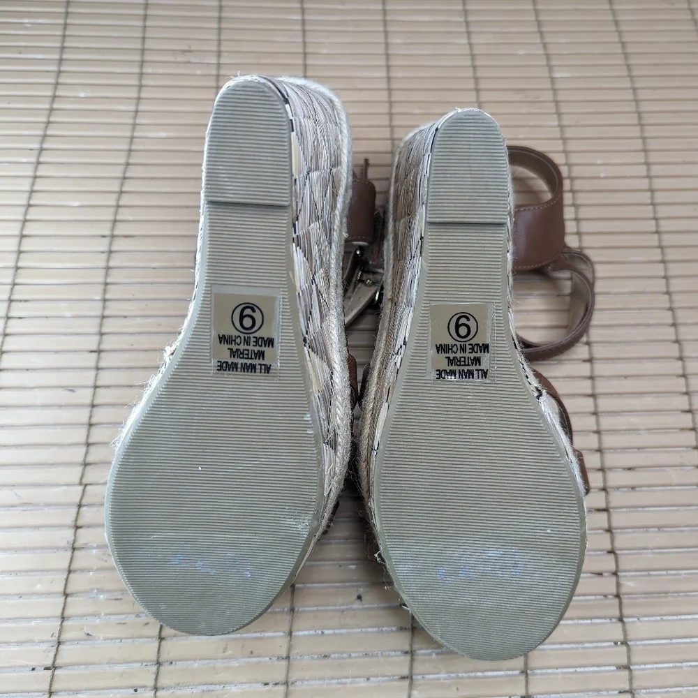 Charlotte Russe Brown Vegan Leather Espadrilles Platform Wedge 5